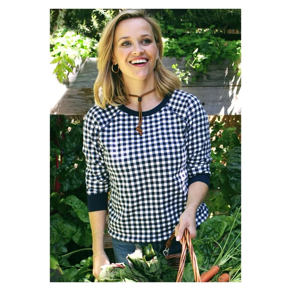 Draper James Navy Blue Gingham Natalie Sweatshirt Sz.1X